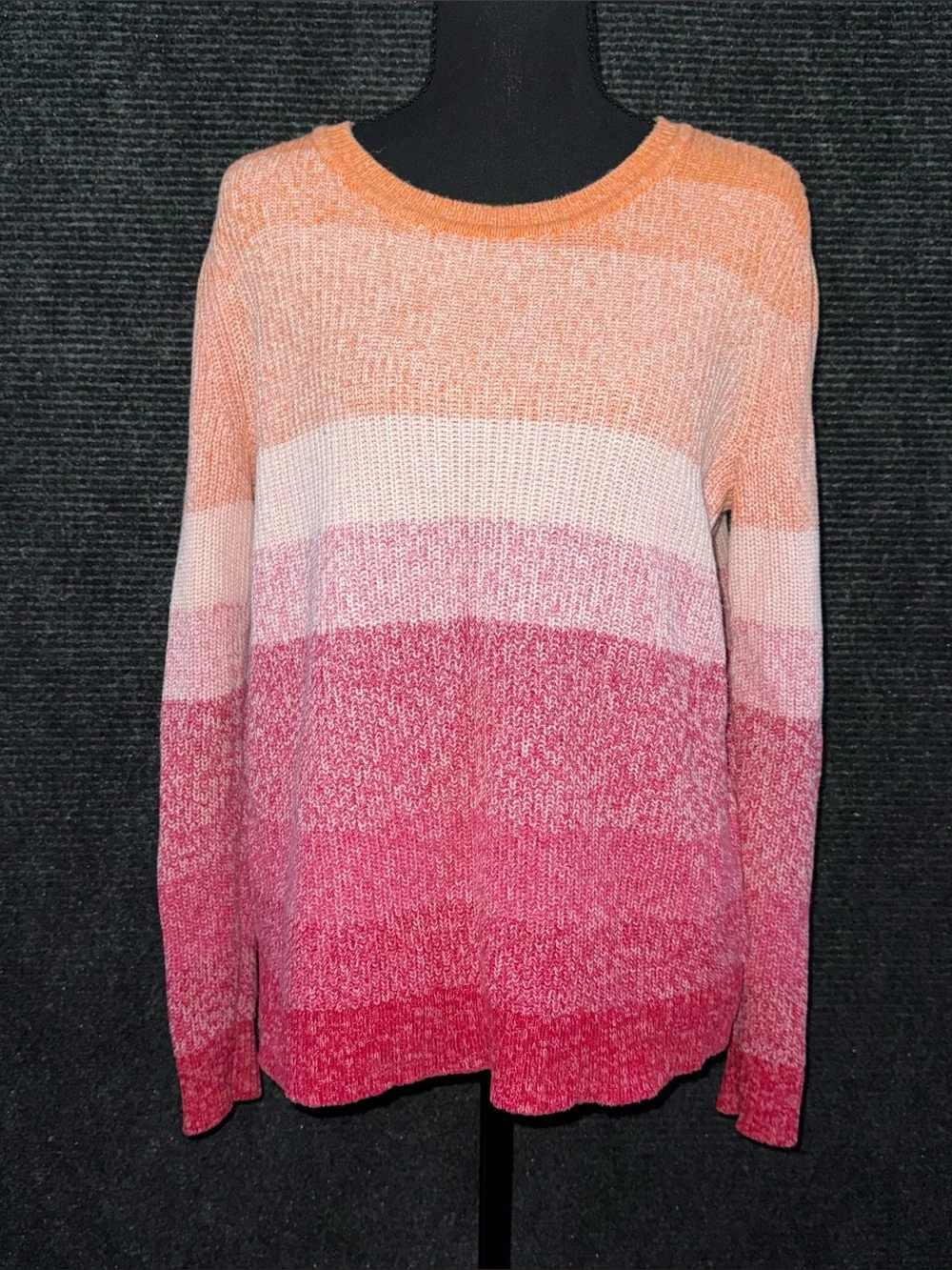 Talbots 100% Pima Cotton P Small Ombre Sweater Pink Orange Colorblock Knit Top
